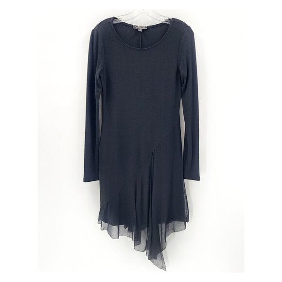 PERUVIAN CONNECTION Black Long Sleeve Asymmetrical Overlay Stretch Dress - Picture 1 of 4
